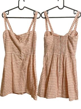 Reformation Gingham Linen Mini Dress Pink